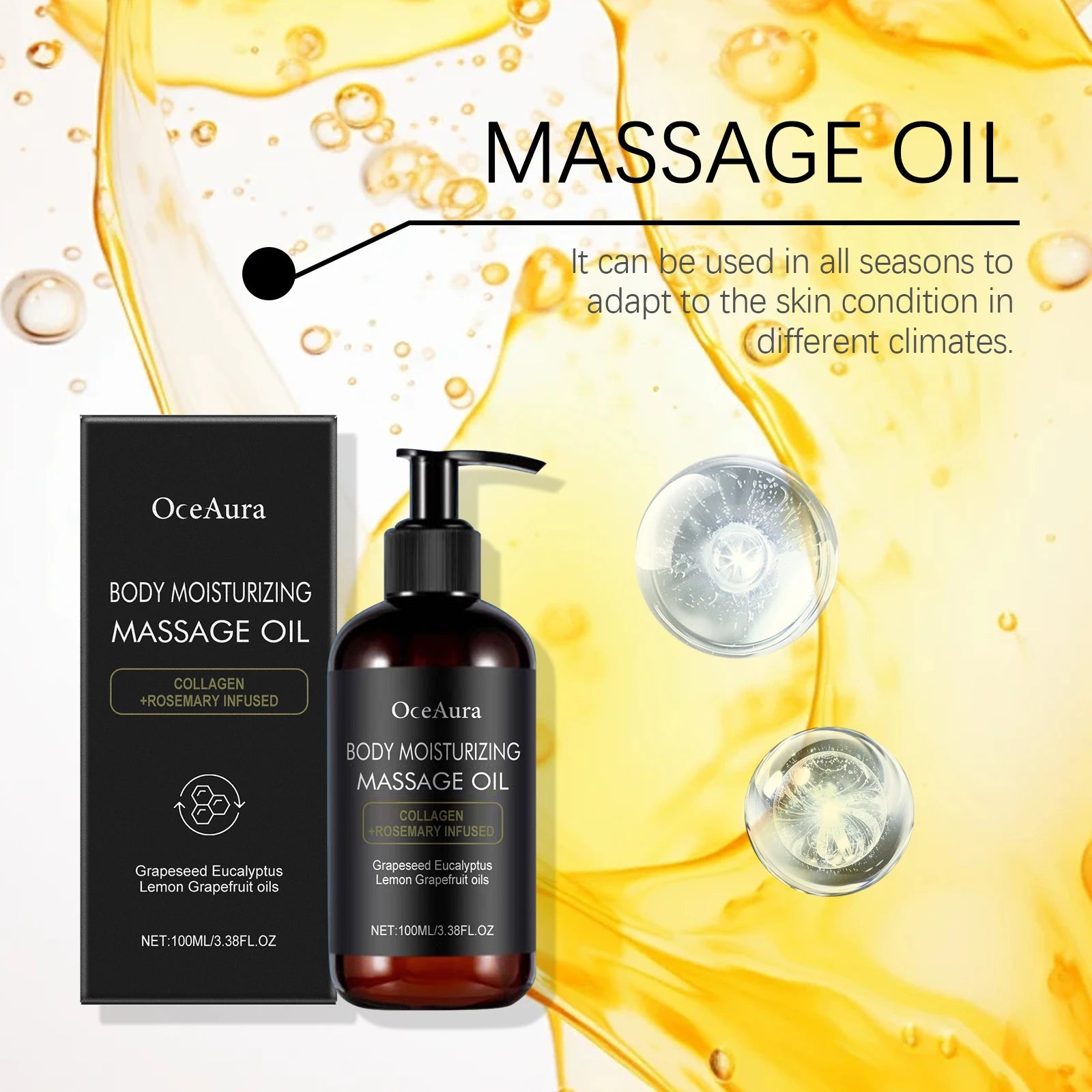 Oceaura Nourishing Body Massage Oil Gentle Hydrating Enhance Skin Elasticity Elegant Fragrance Improve Skin Texture Essence Oil Oasis Select