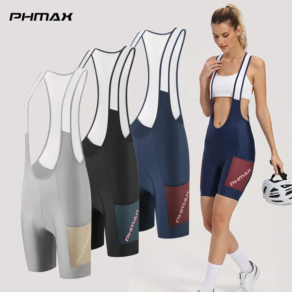 PHMAX Women's Cycling Bib Shorts 5D Silicone Pad Shockproof MTB Road Bike Shorts Breathable Quick Dry Summer Bicycle bib Oasis Select