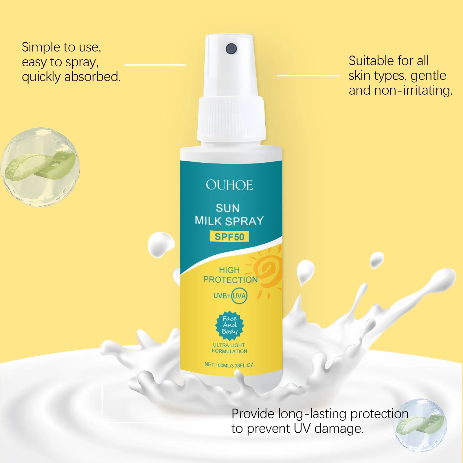 Anti UV Sunscreen Spray Prevent Sunburn High Isolation Waterproof Sweat Proof Fast Absorbe Moisturizing Protection for Skin Care Oasis Select