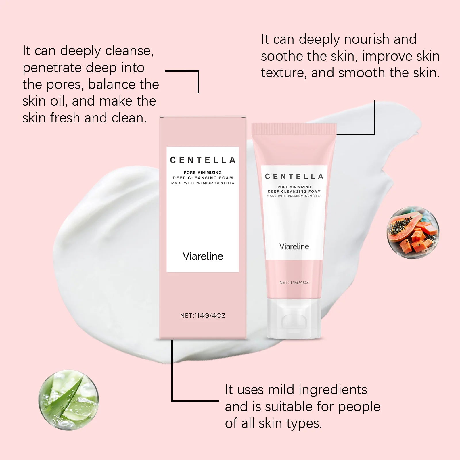 114g Centella Facial Cleaner Deep Cleaning Pore Dirts Moisturizing Soothing Redness No-Tight Smoothing Daily Face Cleaner Gel Oasis Select