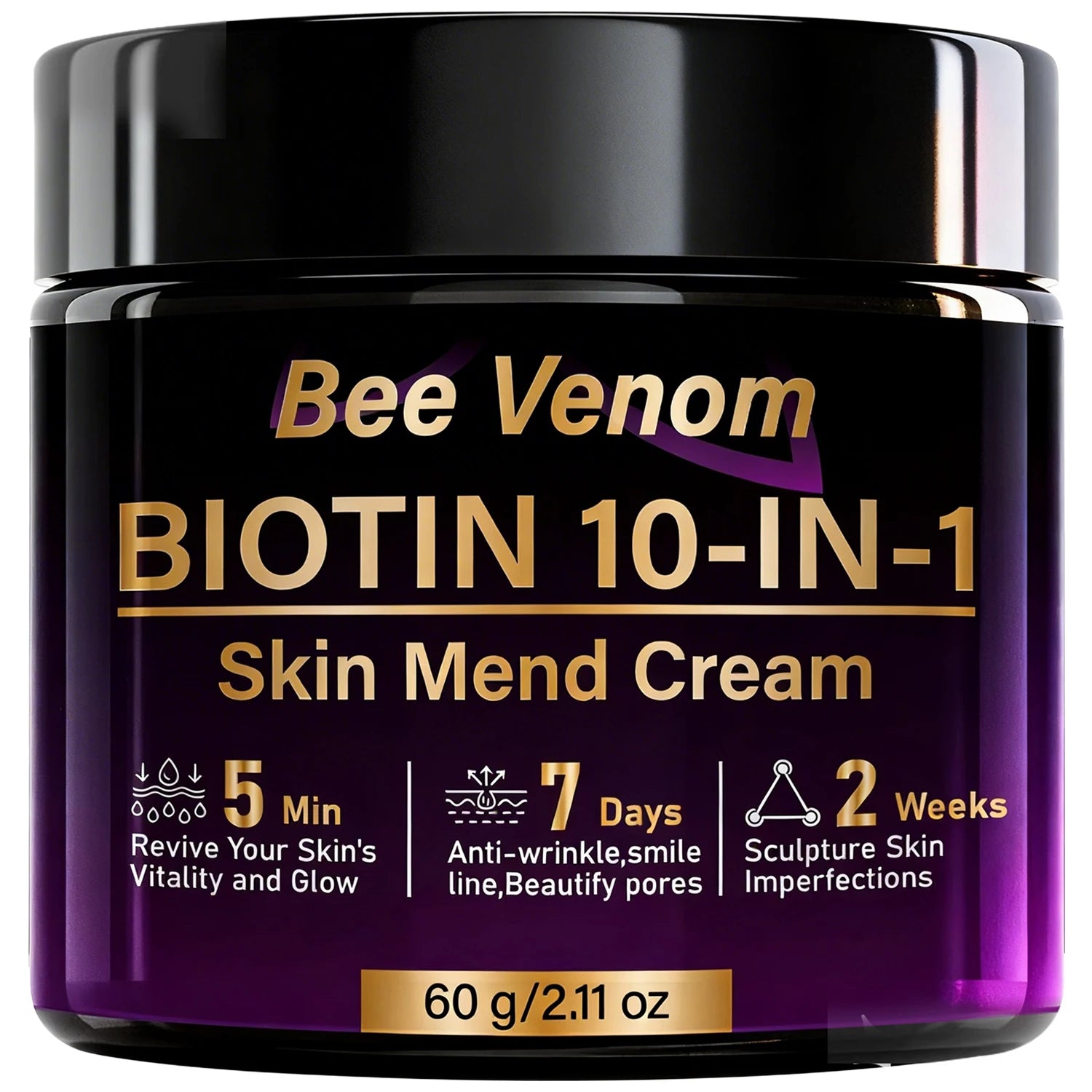 Bee Venom Biotin 10-in-1 Skin Mend Cream, Anti-Wrinkle & Anti-Aging, Fast Revitalizing & Firming, 5 Min Glow Oasis Select black 60g