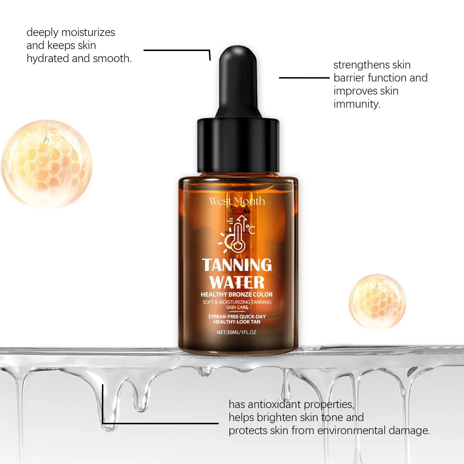 30ml Body Tanning Serum Summer Outdoor Moisturizing Sunless Tanning Enhance Health Gloss Smoothing Natural Bronze Wheated Non-sticky Tanning Serum Oasis Select