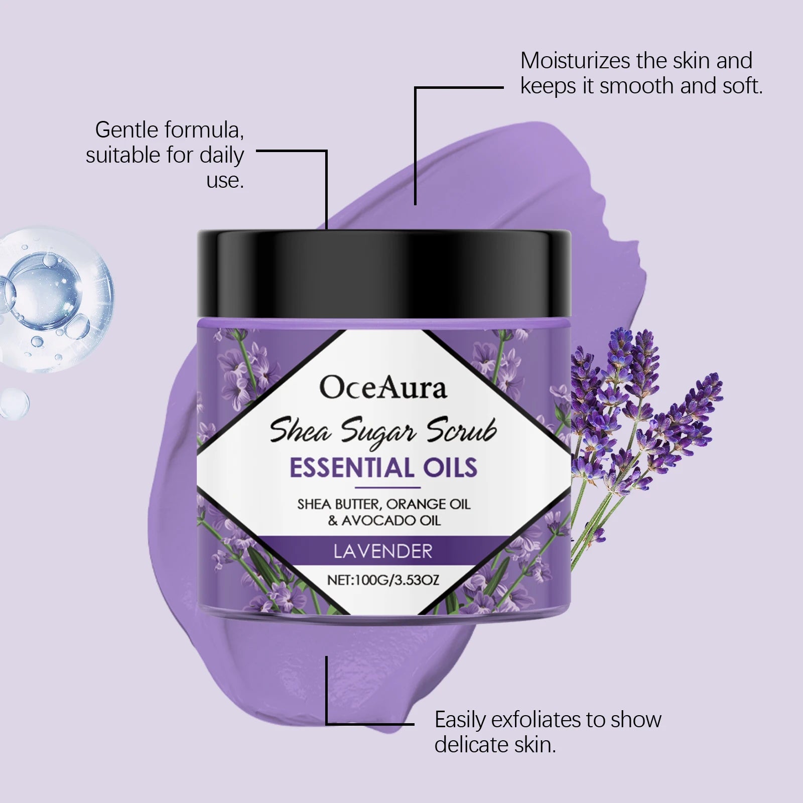 100G Lavender Body Scrub Gentle Exfoliating Skin Refreshing Moisturizing Enhance Smoothness Pore Shrink Daily Hydrating Scrub Oasis Select