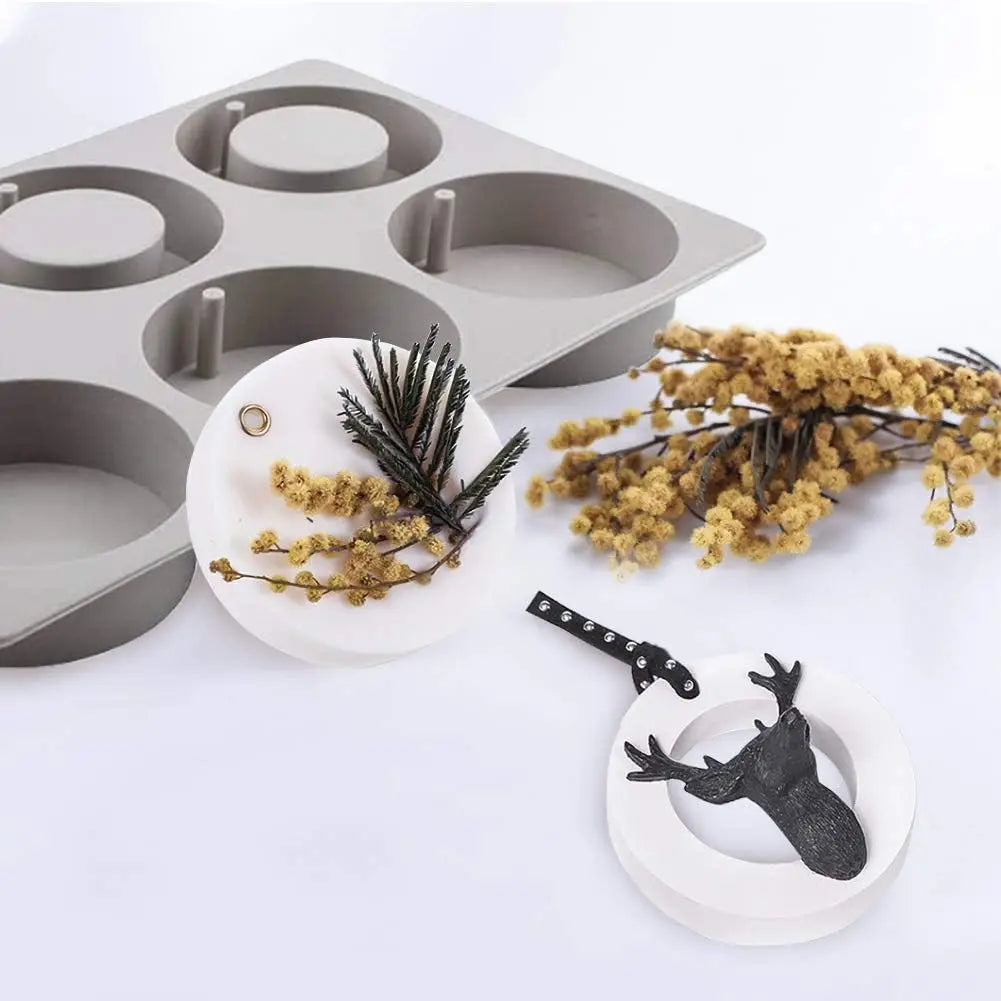 6-Cavity Silicone Aroma Tablet Mold with Hanging Hole | DIY Craft