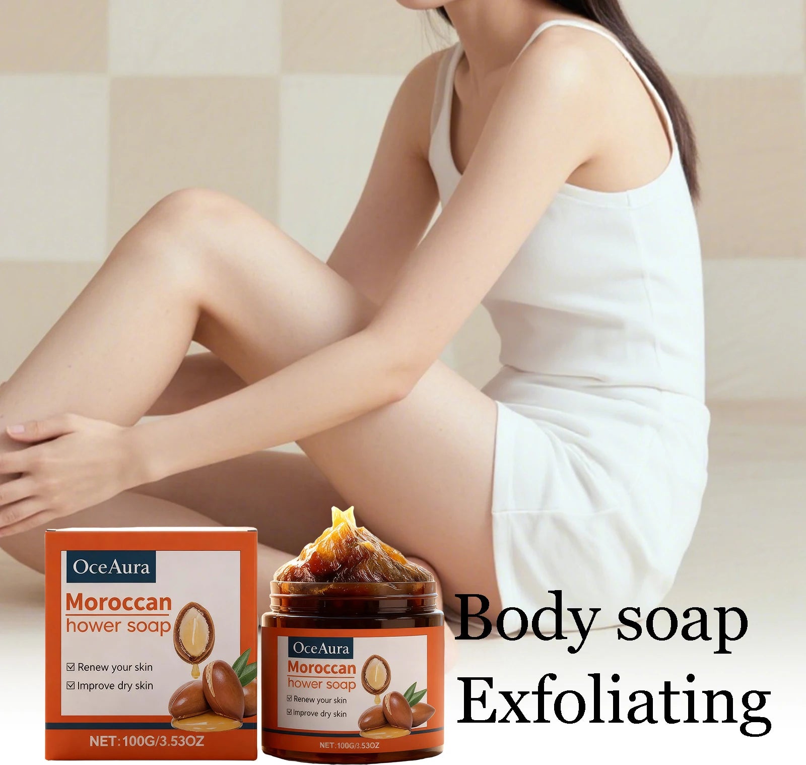 100G Moroccan Bathing Soap Gentle Cleaning Pore Deep Moisturizing Reduce Roughness Enhance Smoothness Softening Body Soap Cream Oasis Select