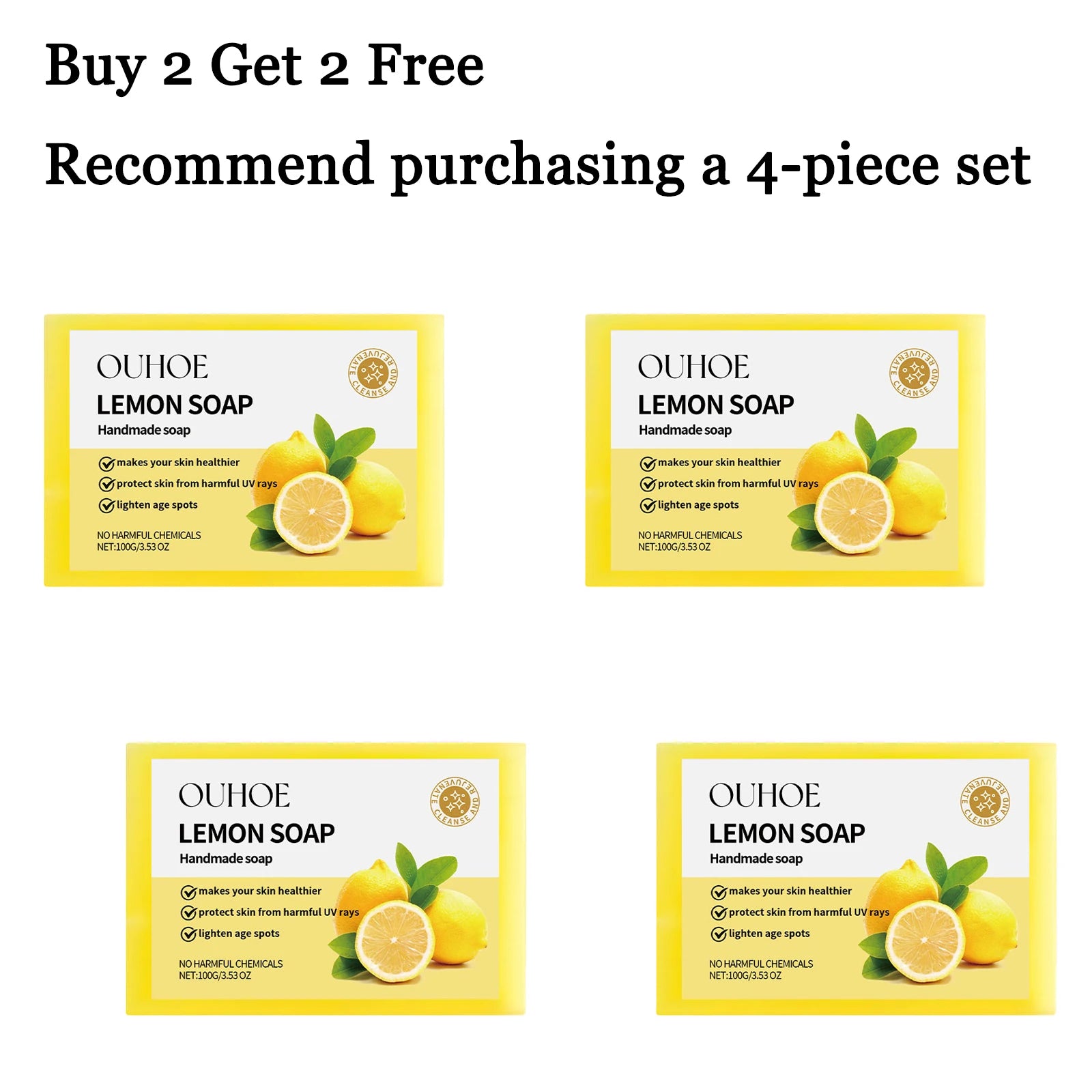 100G Lemon Body Bathing Soaps Gentle Cleaning Dirts Refreshing Oil Control Moisturizing Non-tight Smoothing Bath Soap for Face Oasis Select 4 pcs United States