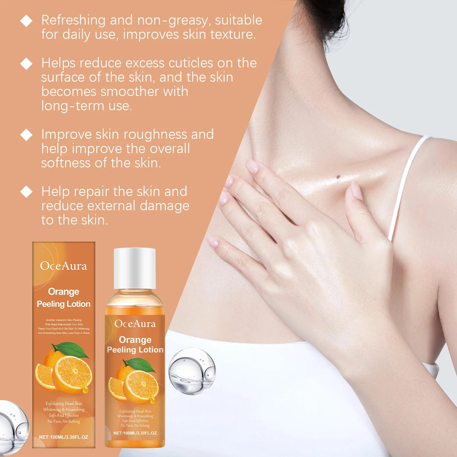 100ML Orange Exfoliating Essential Oil Gentle Dead Skin Remover Hydrating Massage Oil Smoothing Soften Brightening Body Care Oasis Select