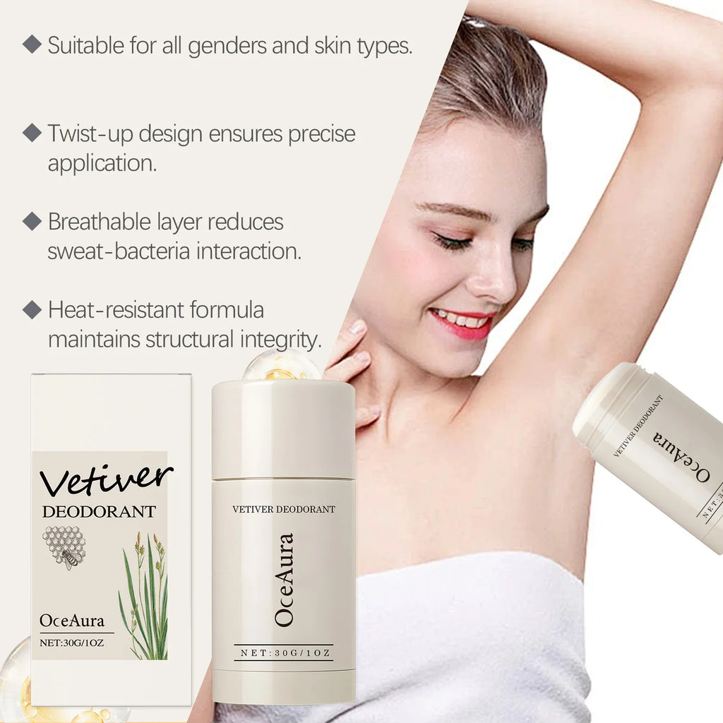 30G Vetiver Body Deodorant Stick Gentle Fresh Scent Non-irritating Eliminate Bad Odor Cleaning Pore Natural Body Deodorant Stick Oasis Select