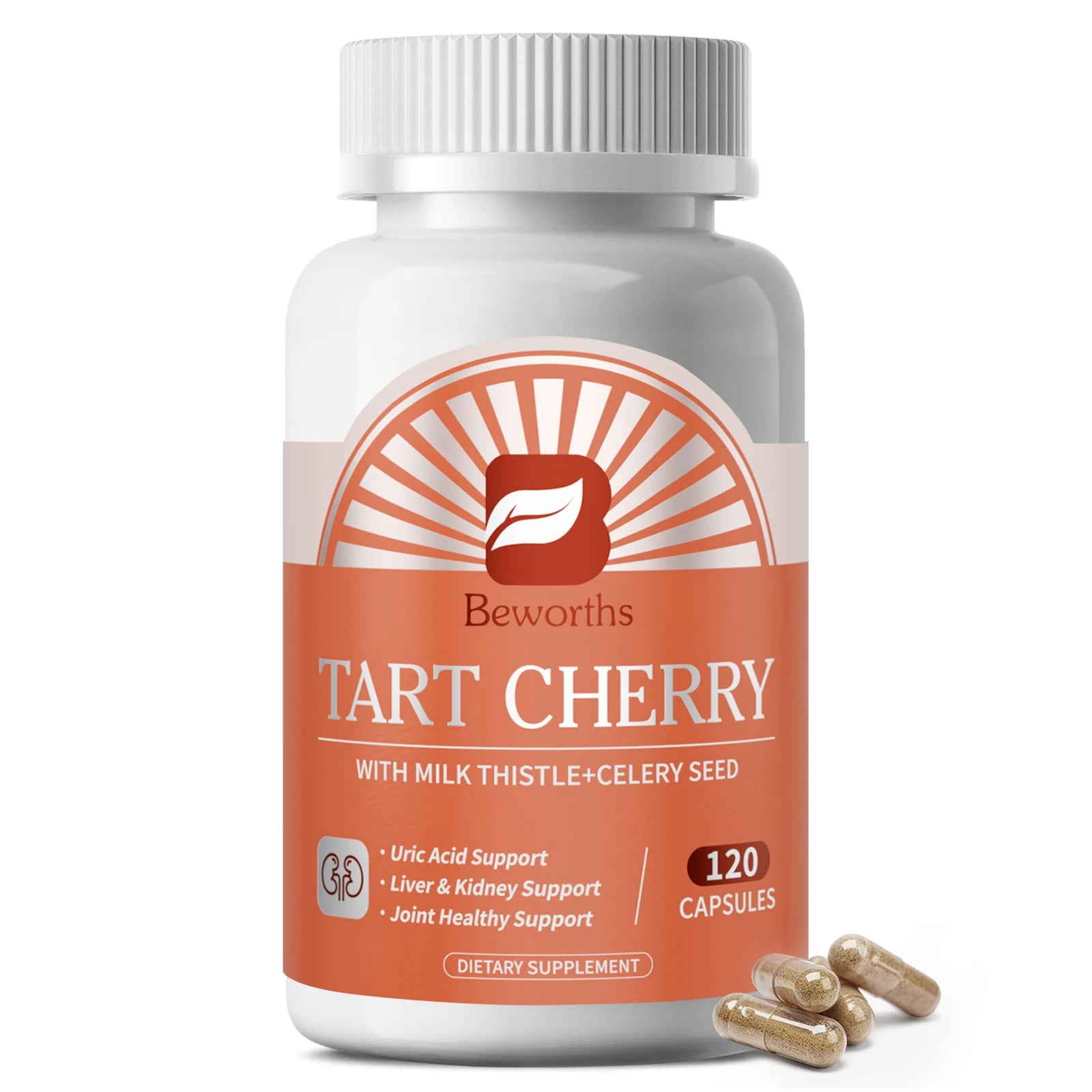 Beworths Tart Cherry Extract Pills Uric Acid Support Liver & Kidney Support Joint Healthy Support Natural Systemic Cleansing Oasis Select 120pcs 1bottle United States