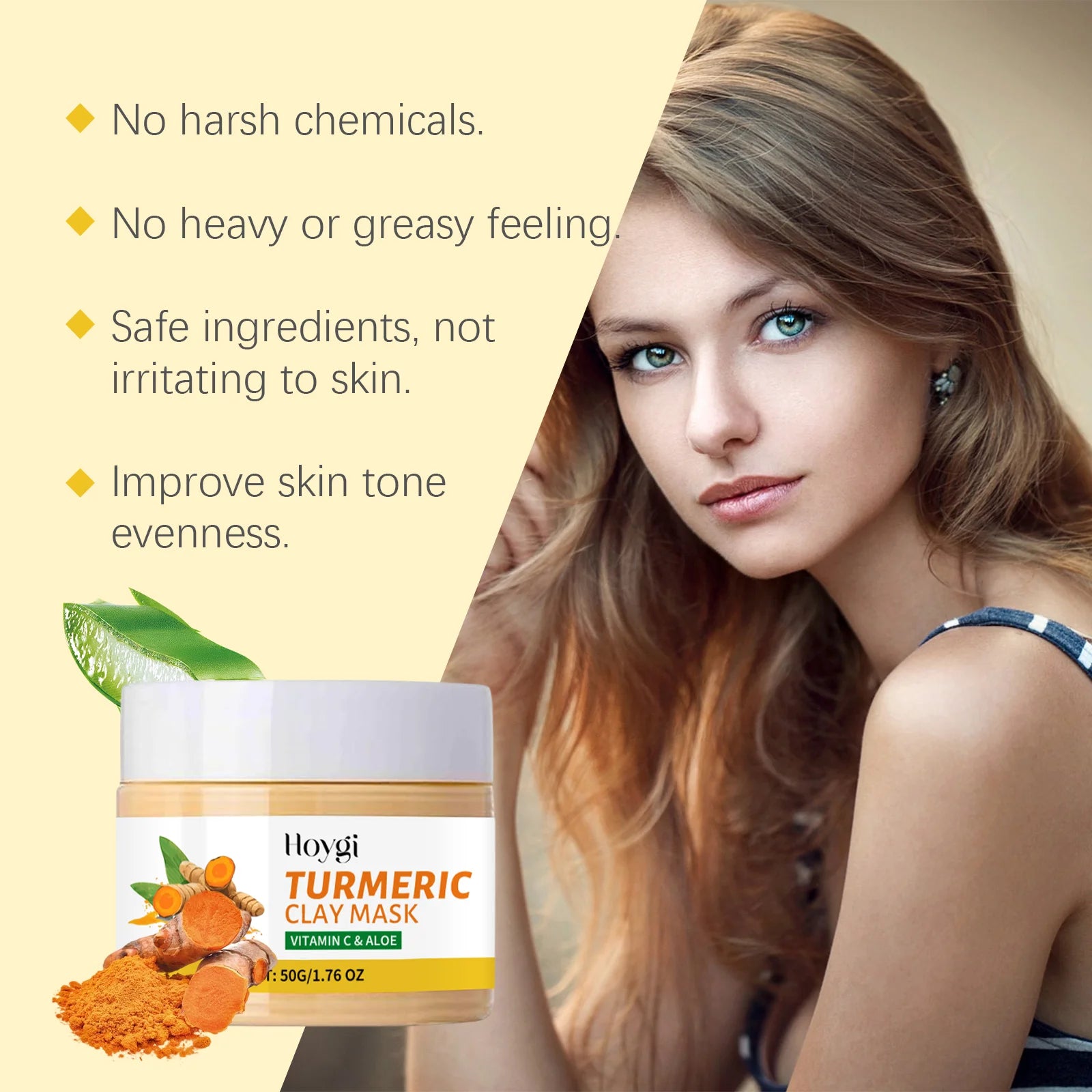 Hoygi Turmeric Facial Clay Mask Refining Pores Deep Cleaning Dull Skin Moisturizing Oil Control Oil Control Exfoliating Mud Mask Oasis Select