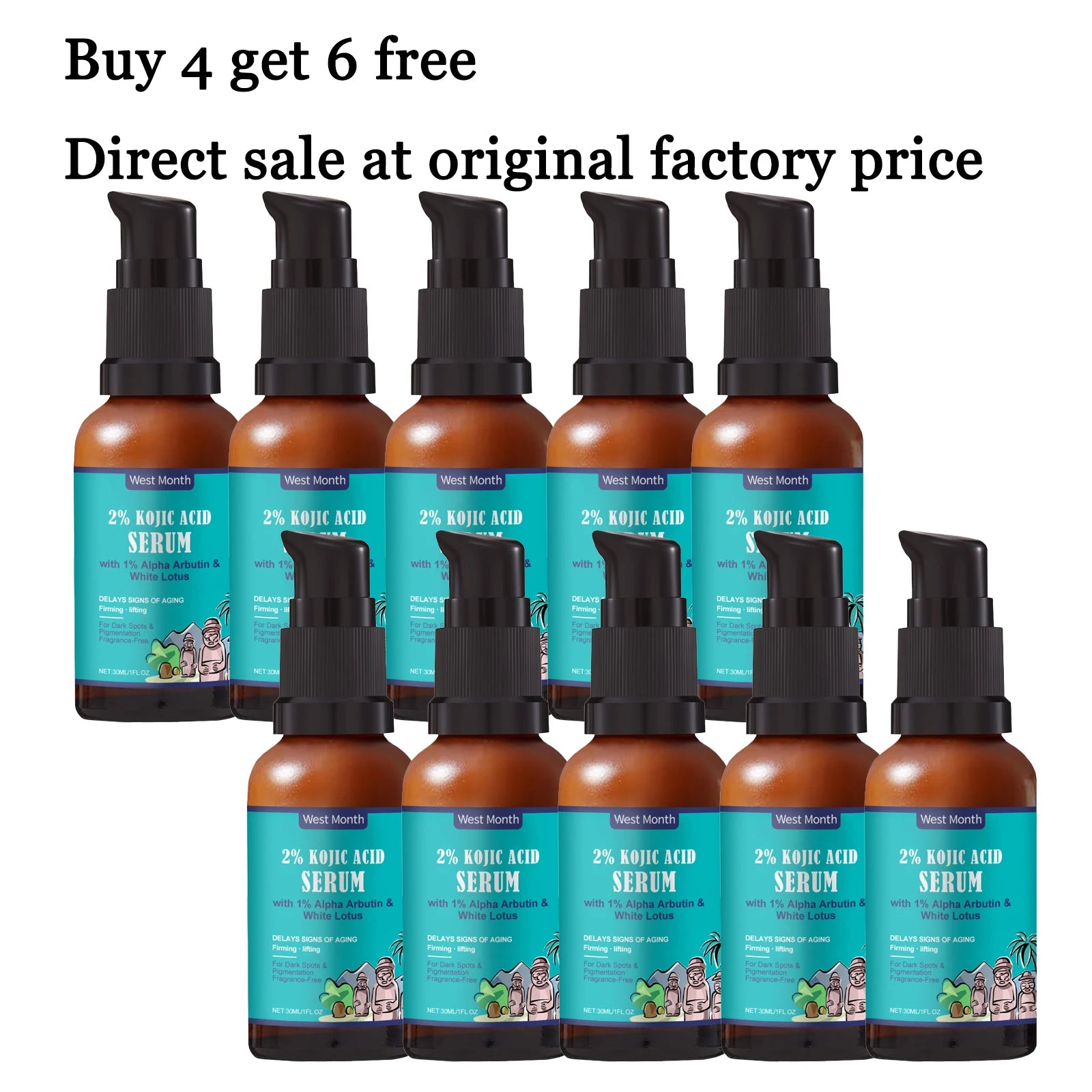30ml Kojic Acid Face Serum Gentle Moisturizing Improve Skin Texture Smoothing Restoring Gloss Strengthen Repairing Damaged Softening Facial Serum Oasis Select 10 pcs United States