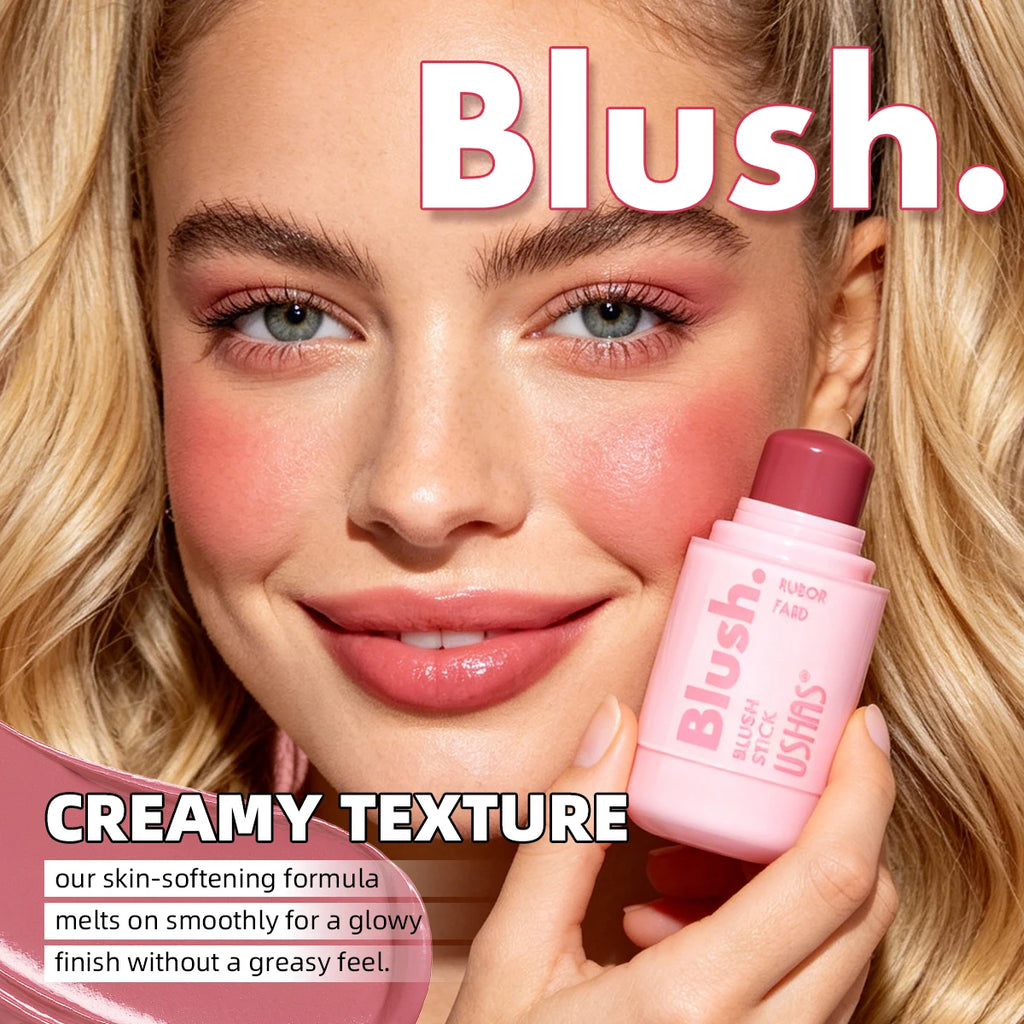USHAS Cream Blush Stick – Dewy Glow, Waterproof & Long-Lasting