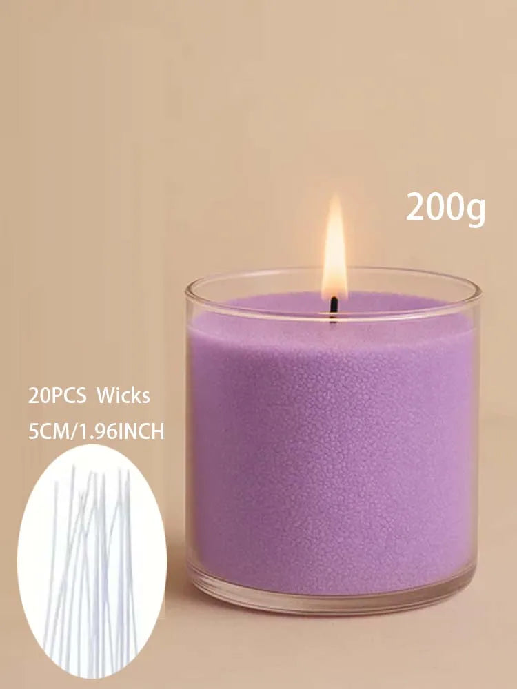 200G 6Colors Sand Wax Ice Flower Wax DIY Candle Making with 20pcs Wick Snowflake Wax Pearl Candles Sand Painting Materials Oasis Select 200g purple 20wick