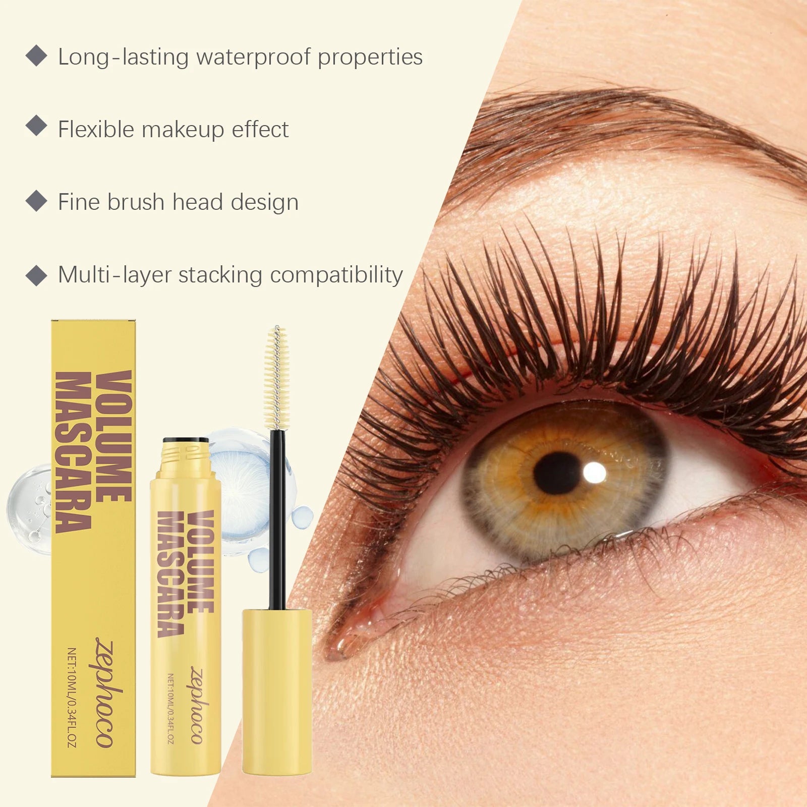 Zephoco Lengthening Mascara Waterproof Sweatproof Quick Dry Thickening Curling Volumizing Mascara Natural Long Eyelash Makeup Oasis Select