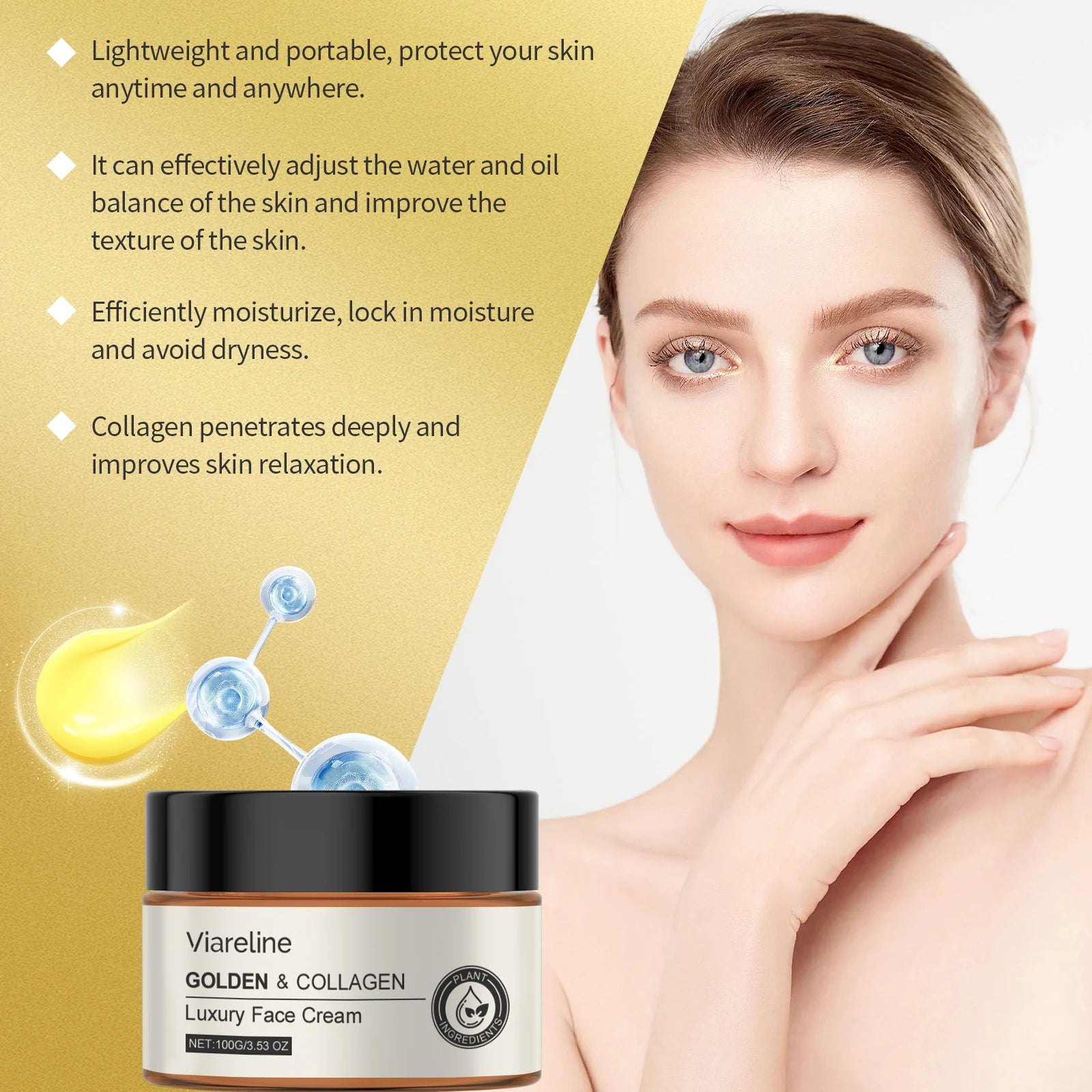 Viareline Collagen Face Cream Moisturizing Relief Dry-itching Lifting Enhance Skin Elasticity Tightening Glowing Face Cream Oasis Select