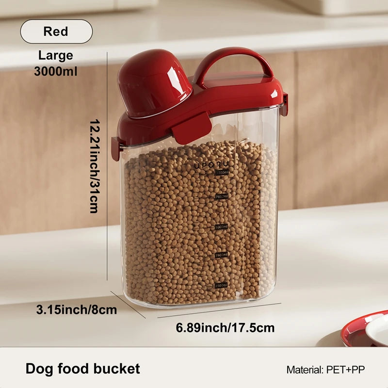 Pet Food Storage Container Airtight Dog Food Container Cat Food Bin with Lid Handle Pour Spout 2.1L Oasis Select red big