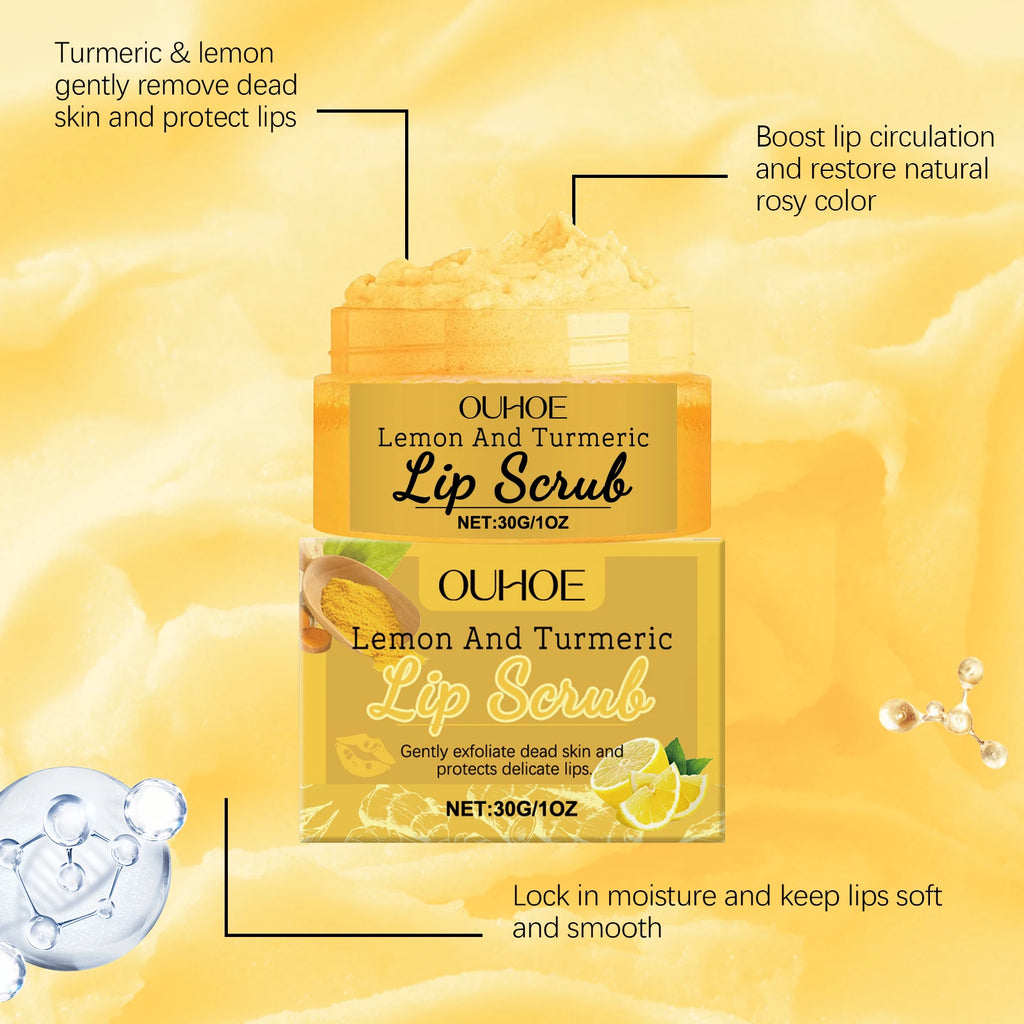 30G Lemon Turmeric Lip Scrub Cream Gentle Remove Dead Skin Nourishing Enhance Smoothness Moisturizing Non-irritating Restoring Gloss Soothing Lip Exfoliating Cream Oasis Select