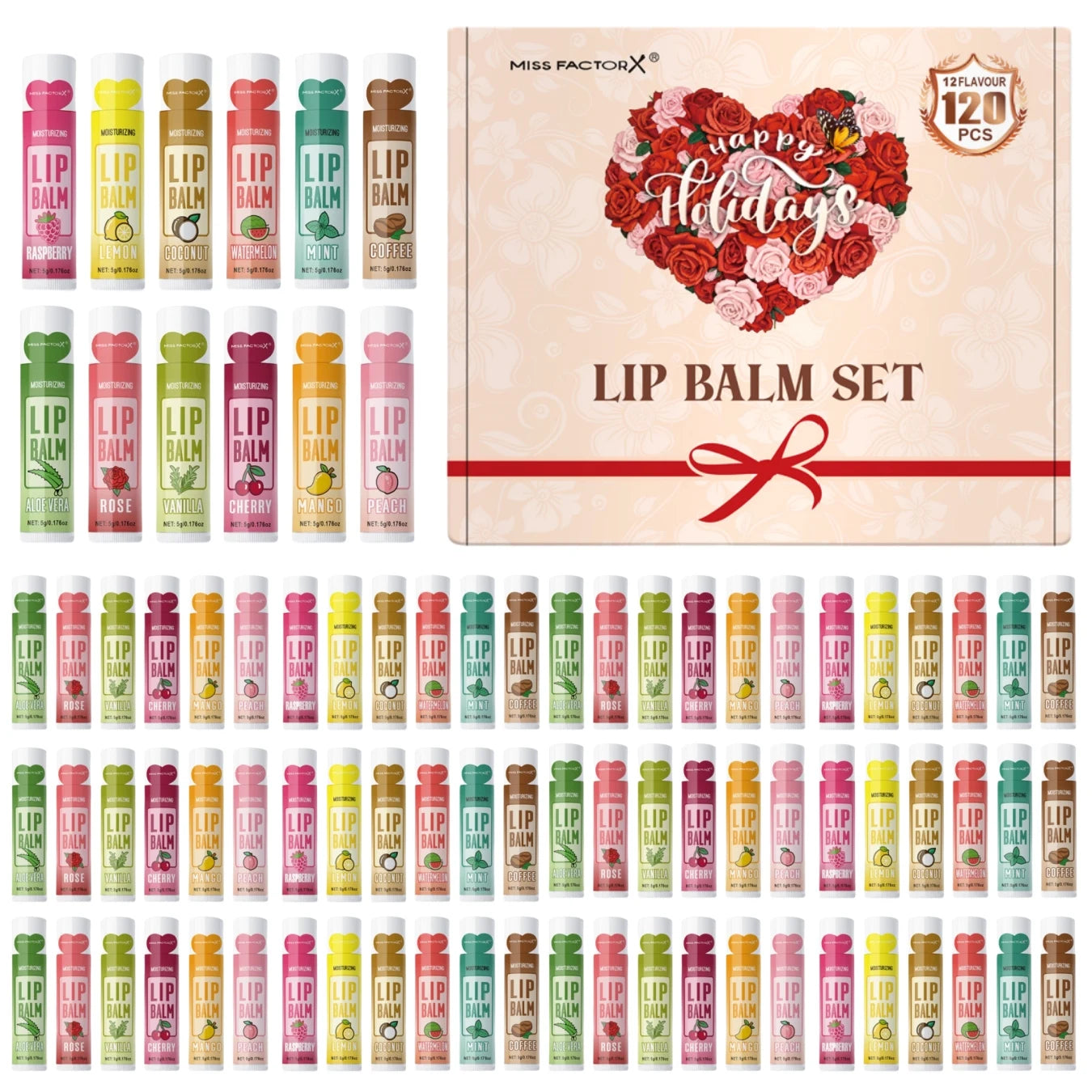 120pcs holiday gift box lipstick set moisturizing moisturizing and shiny Valentine's Day gift, luxury gift for women, and gift f Oasis Select 120pcs lip balm