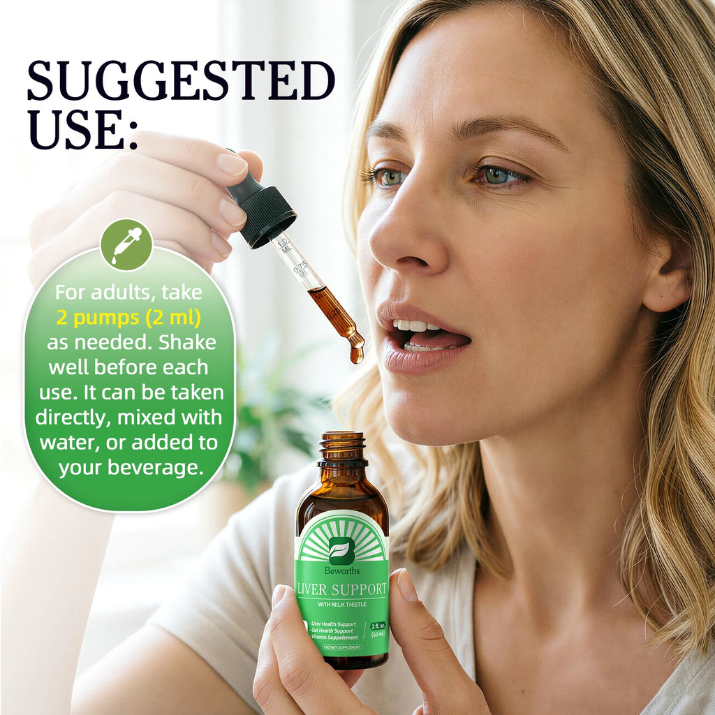 BEWORTHS Liver Health Support Drops with Milk Thistle，NAC and L-Glutamine Relieve Stomach Discomfort Gentle Stomach GMO FREF Oasis Select