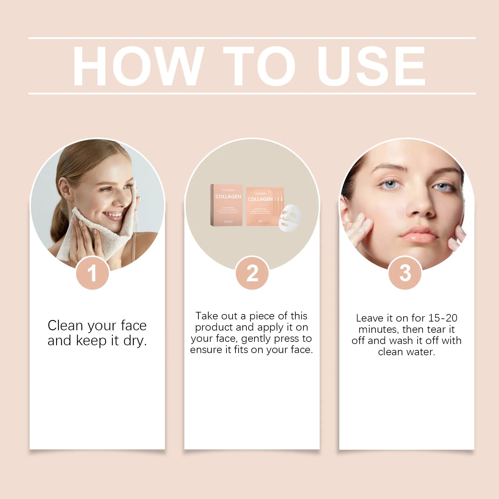 4PCS Collagen Face Mask Deep Hydrating Relief Dryness Soothing Redness Enhance Smoothness Softening Improve Elasticity Face Mask Oasis Select