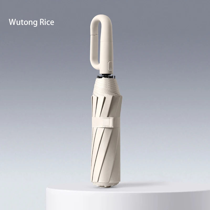 Fully automatic buckle sun umbrella for sunny and rainy days foldable and convenient rainproof sun-proof and UV-proof parasol Oasis Select wutong rice 10K full-fiber