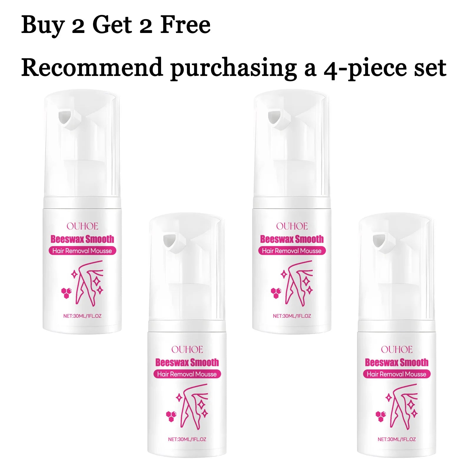 30ML Beeswax Hair Removal Mousse Smoothing Skin Refreshing Hydrating Prevent Dryness Non-irritating Natural Hair Remover Mousse Oasis Select 4 pcs United States
