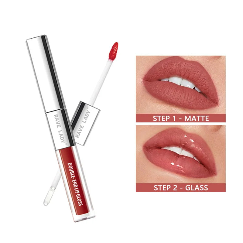 2 In 1 Double-End Matte Lip Glass Gloss Transparent Moisturizing Lip Oil Glaze Gloss Shimmer Liquid Lipstick Glossy Mirror Shine Oasis Select