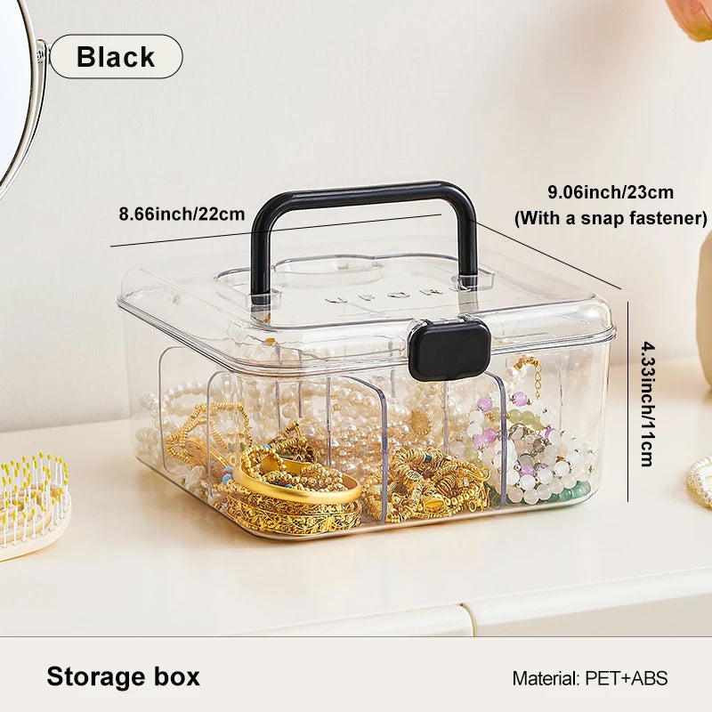1pc Elegant Jewelry Box, Spacious Multi-Layer Organizer With Lid, Stylish Transparent Storage Solution For Watches, Necklaces, R Oasis Select black