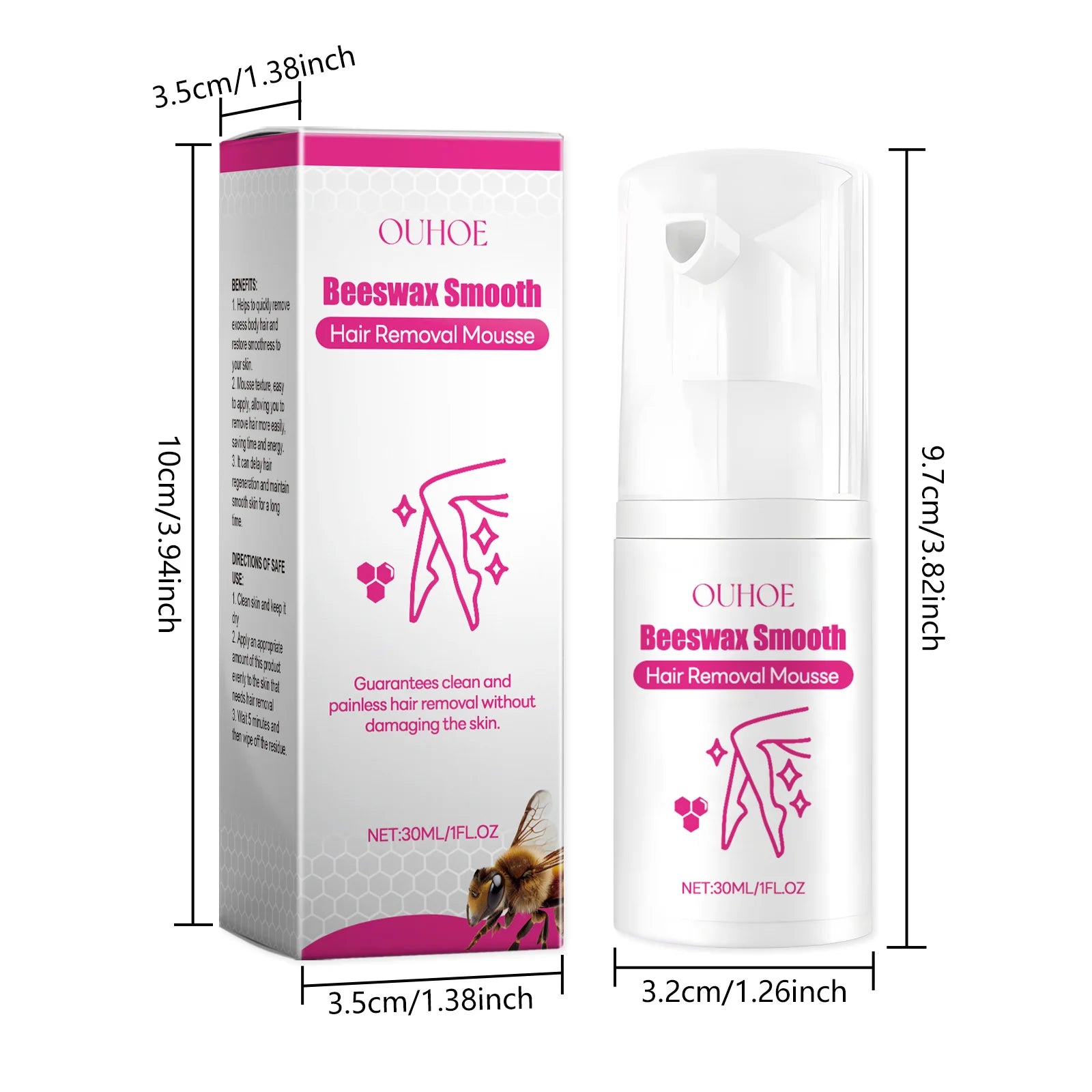 30ML Beeswax Hair Removal Mousse Smoothing Skin Refreshing Hydrating Prevent Dryness Non-irritating Natural Hair Remover Mousse Oasis Select