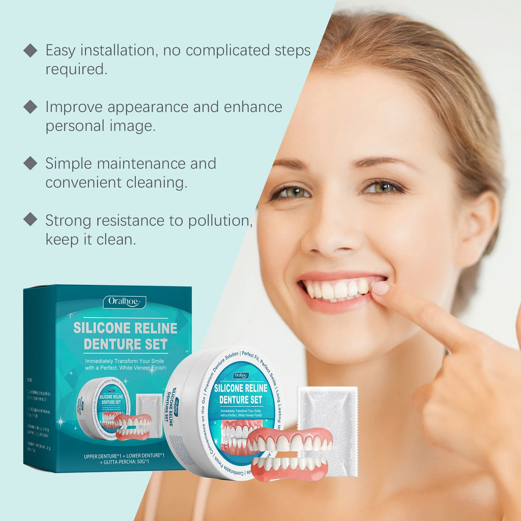 Oralhoe Silicone Material Fake Teeth Set Detachable Reusable Veneers Teeth Oral Health Care Soft Upper & Lower Braces Set Oasis Select