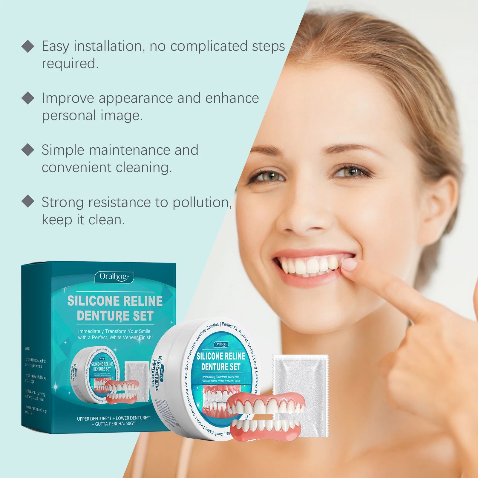 Oralhoe Silicone Material Fake Teeth Set Detachable Reusable Veneers Teeth Oral Health Care Soft Upper & Lower Braces Set Oasis Select