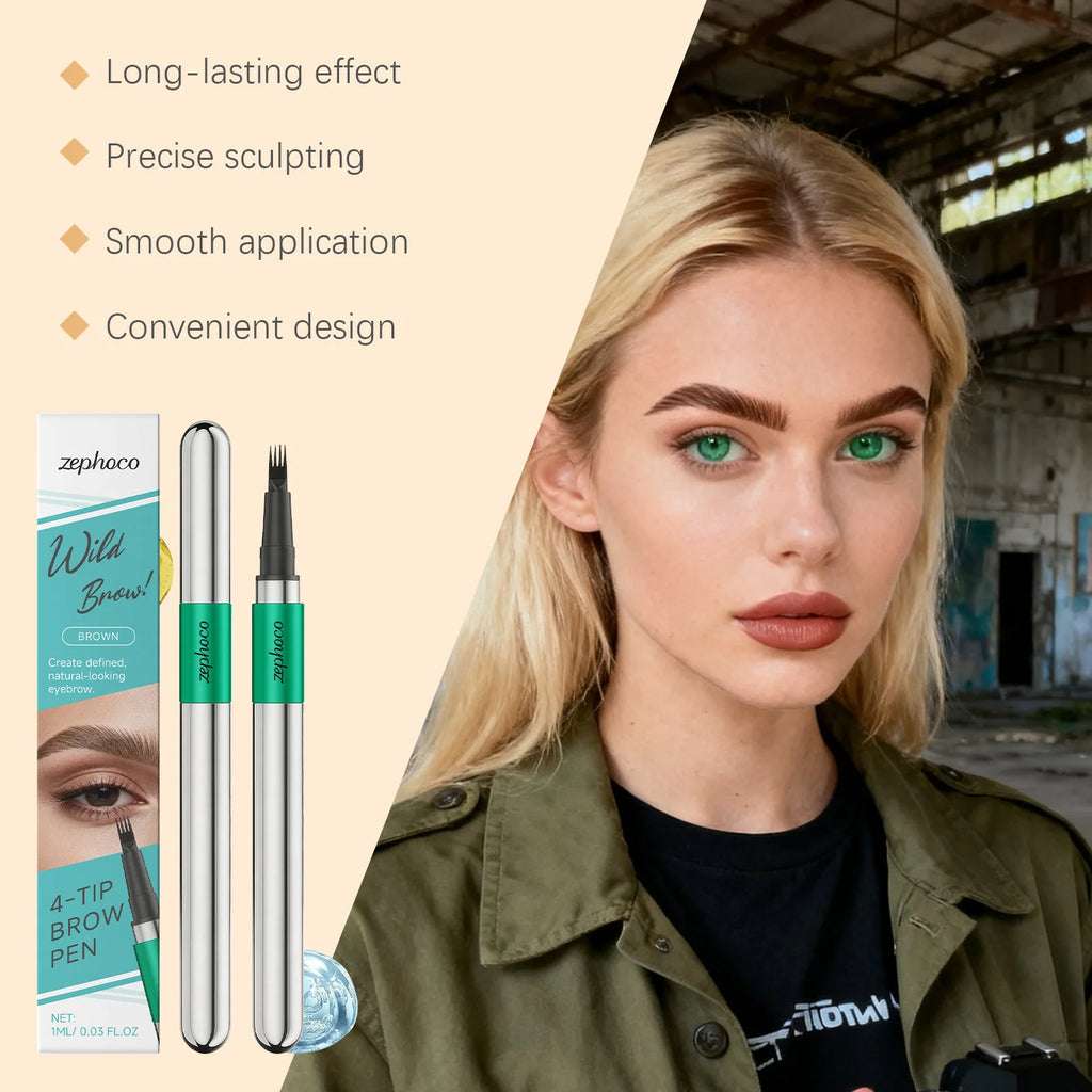Zephoco 3D 4 Prong Eyebrow Pencil Natural Hair Flow Effect Lasting Waterproof Smudge Proof Grooming Smoothing Eyebrow Pencil Oasis Select