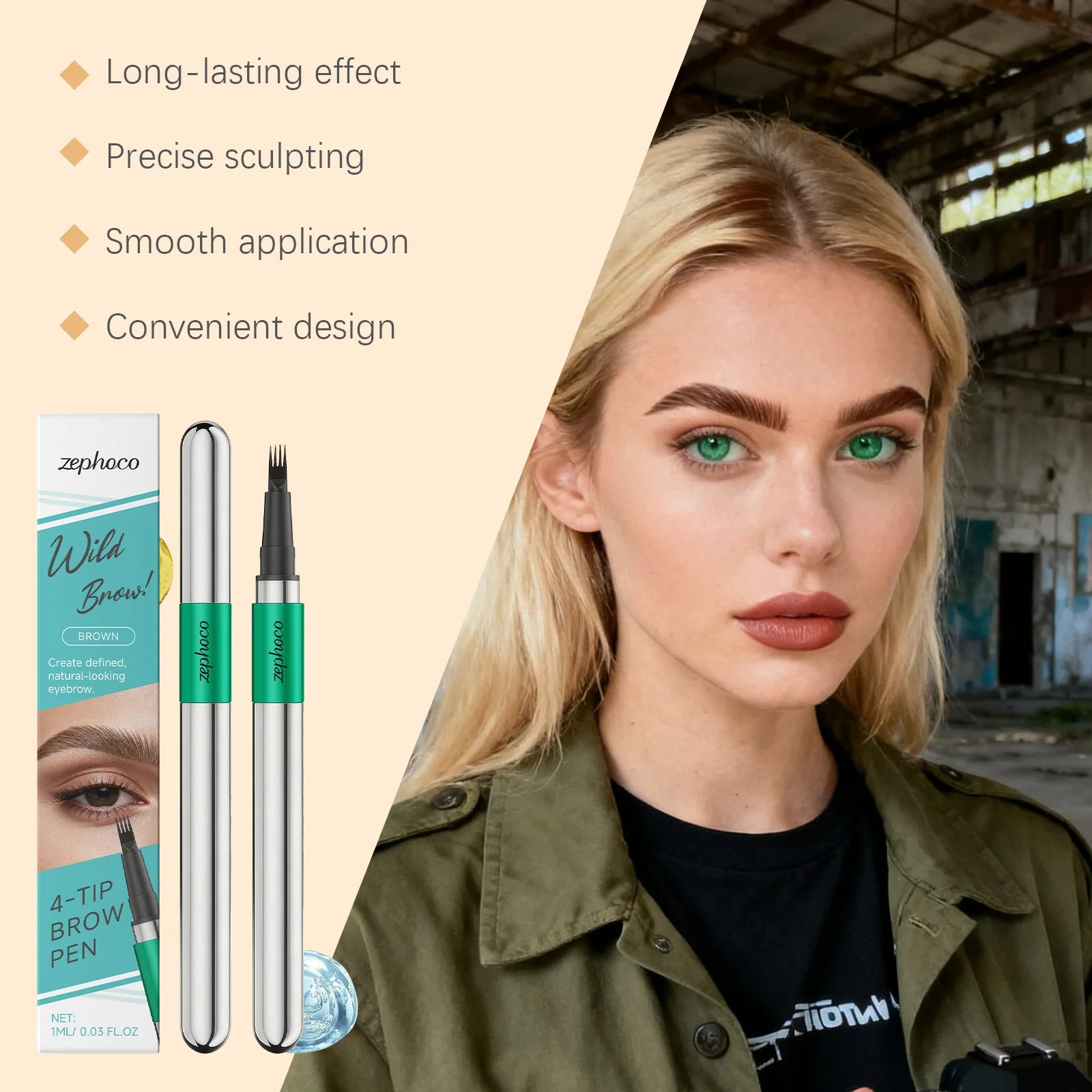 Zephoco 3D 4 Prong Eyebrow Pencil Natural Hair Flow Effect Lasting Waterproof Smudge Proof Grooming Smoothing Eyebrow Pencil Oasis Select
