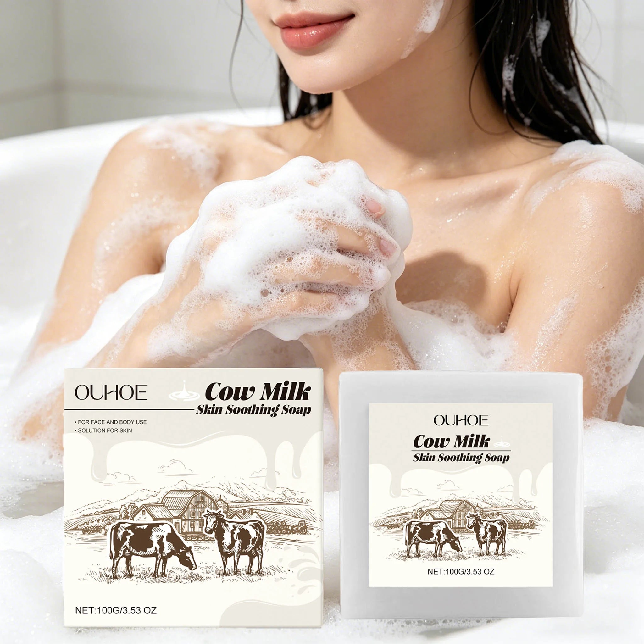 100G Milk Bathing Soap Bar Gentle Cleaning Pores Enhance Smoothness Moisturizing Non-tight Soothing Redness Soap for Face & Body Oasis Select