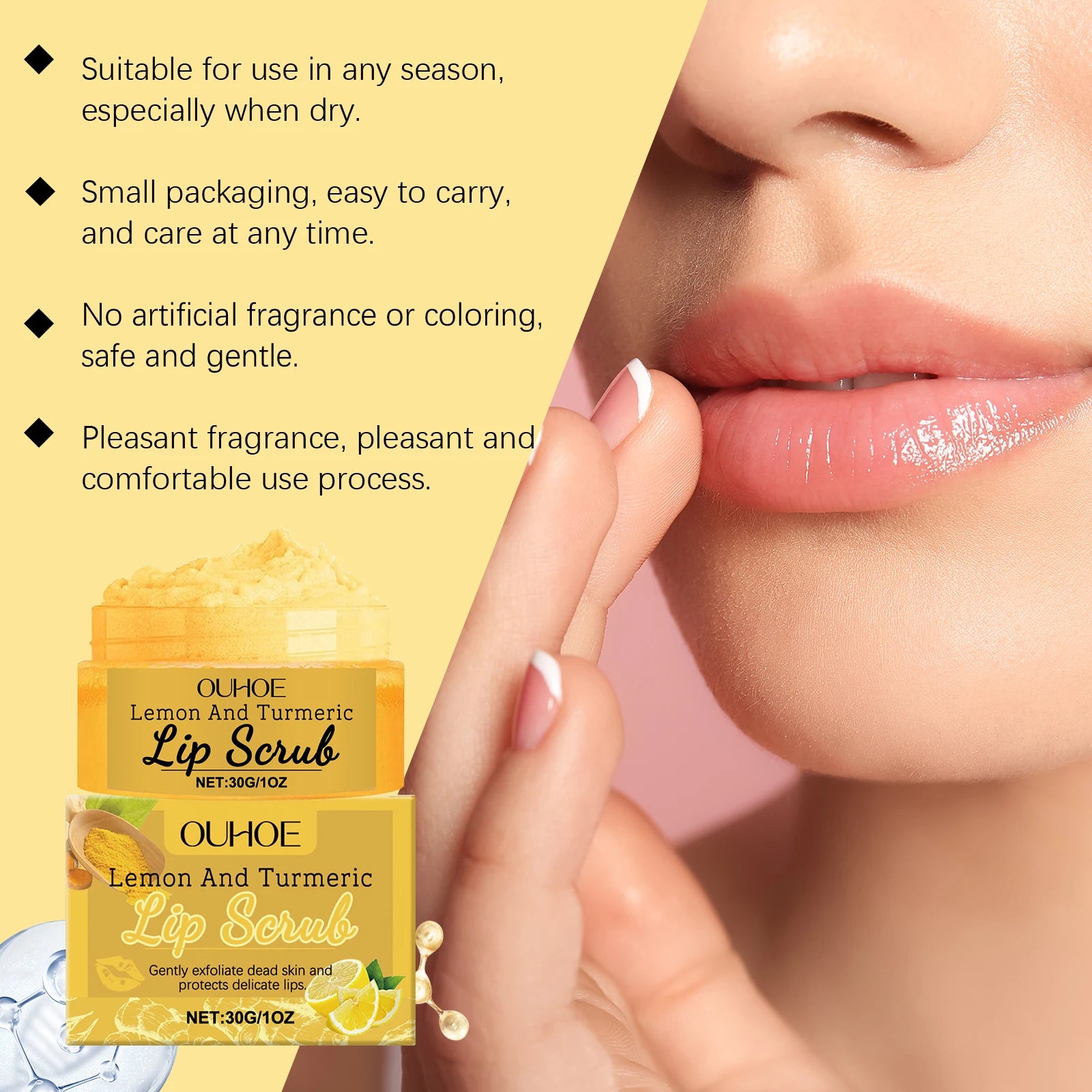 30G Lemon Turmeric Lip Scrub Cream Gentle Remove Dead Skin Nourishing Enhance Smoothness Moisturizing Non-irritating Restoring Gloss Soothing Lip Exfoliating Cream Oasis Select