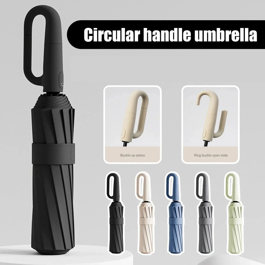 Fully Automatic Reverse-Locking 12-Rib Windproof And Rainproof Black Vinyl Sun Umbrella Suitable For Both Sunny And Rainy Days. Oasis Select