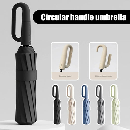 Fully Automatic Reverse-Locking 12-Rib Windproof And Rainproof Black Vinyl Sun Umbrella Suitable For Both Sunny And Rainy Days. Oasis Select