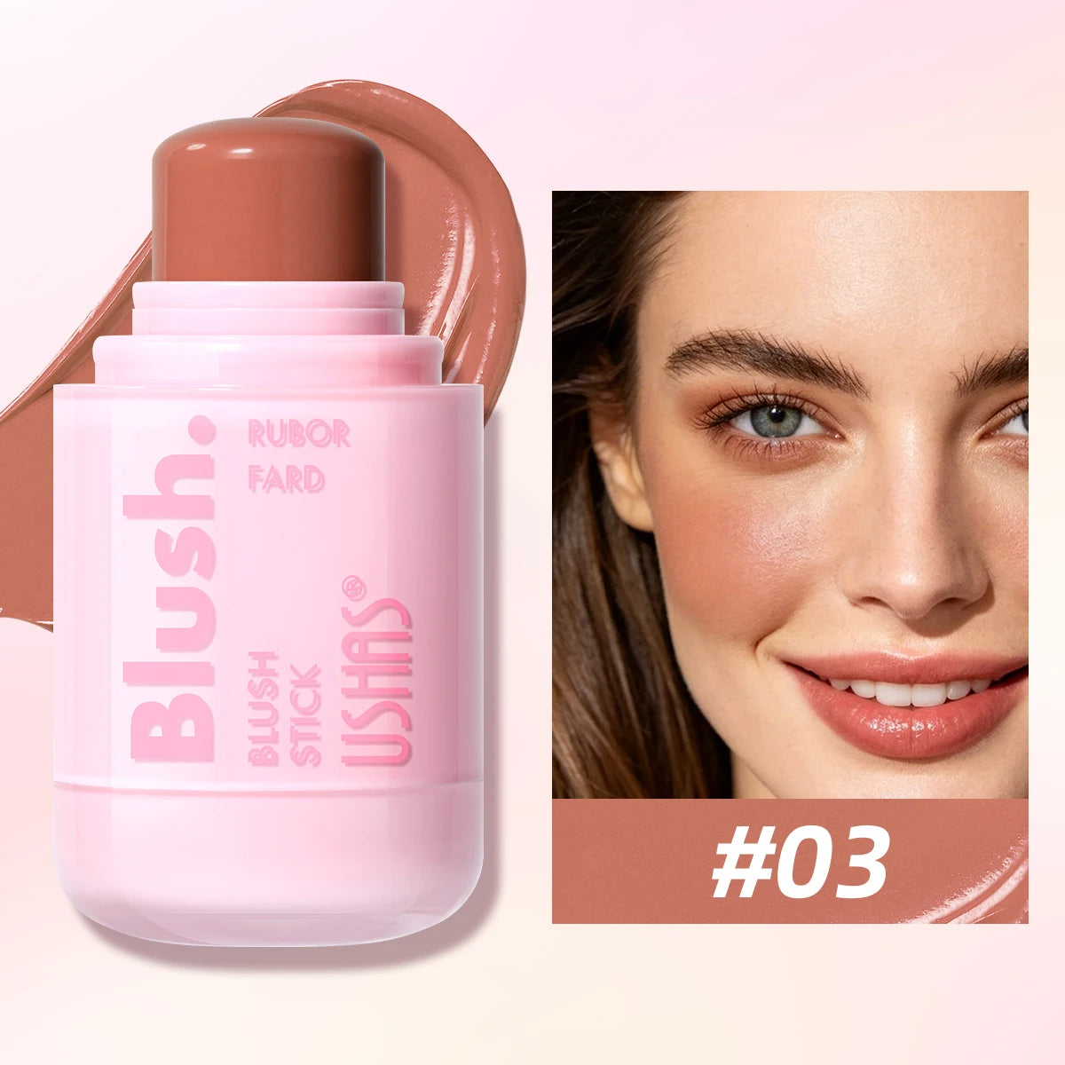 USHAS Cream Blush Stick – Dewy Glow, Waterproof & Long-Lasting