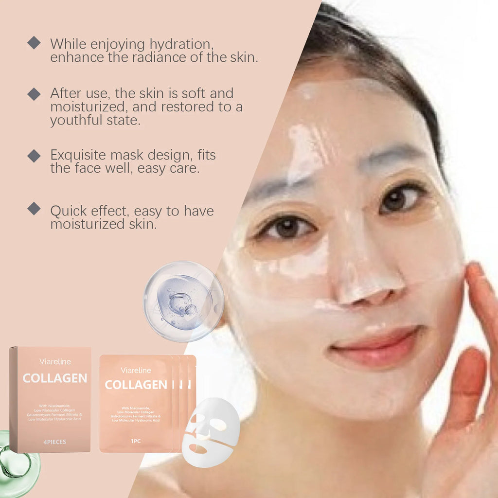 4PCS Collagen Face Mask Deep Hydrating Relief Dryness Soothing Redness Enhance Smoothness Softening Improve Elasticity Face Mask Oasis Select