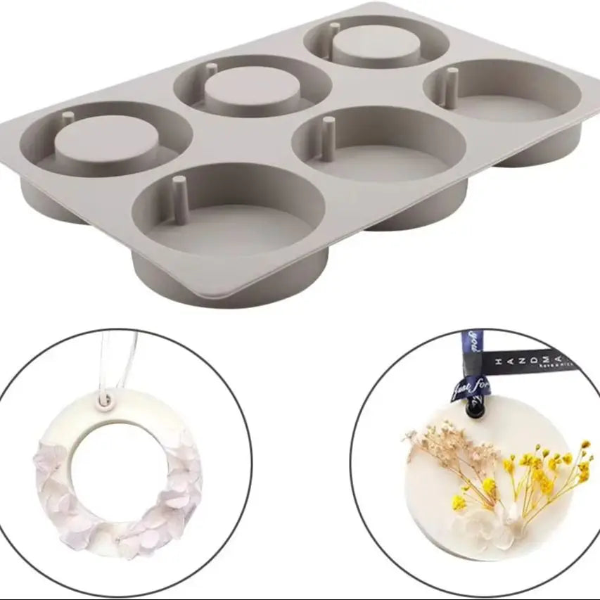 6-Cavity Silicone Aroma Tablet Mold with Hanging Hole | DIY Craft
