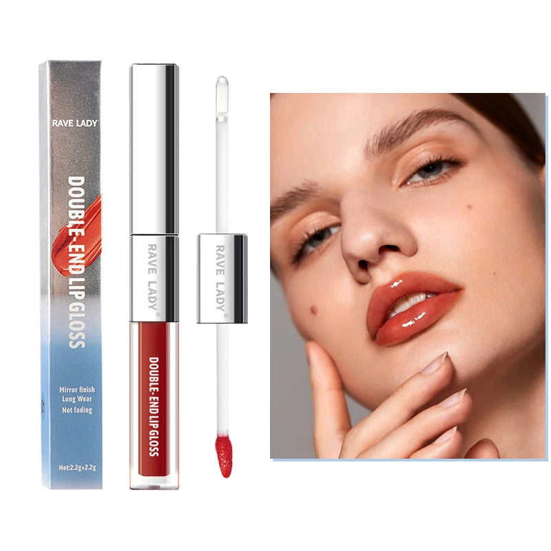 2 In 1 Double-End Matte Lip Glass Gloss Transparent Moisturizing Lip Oil Glaze Gloss Shimmer Liquid Lipstick Glossy Mirror Shine Oasis Select