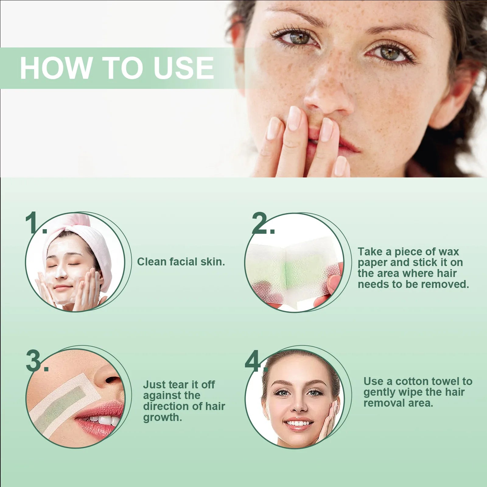 40PCS Face Hair Removal Wax Strips Moisturizing Gentle Silky Remove Hair Non-irritating Refreshing Hair Remover for Face & Lips Oasis Select