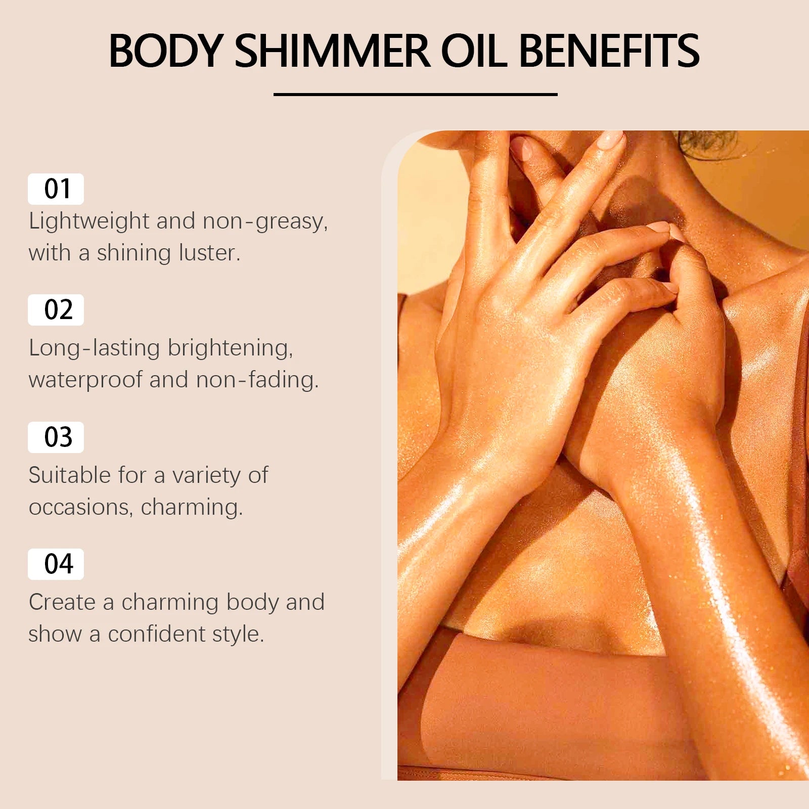 EELHOE Body Oil with Shimmer Brighten Glitter Face Contour Highlighter for Body Smooth Bronzer Liquid Illuminator Makeup 100ml Oasis Select