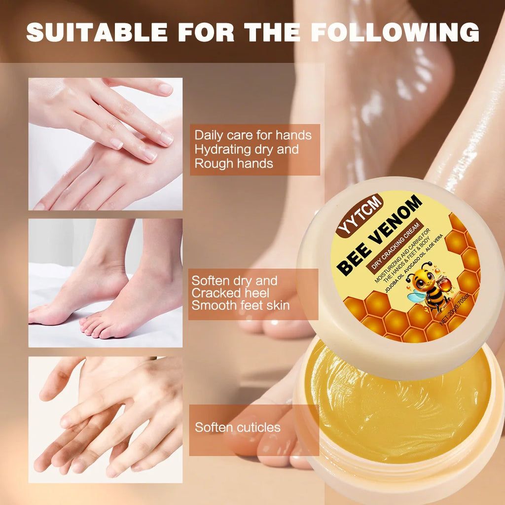 Bee Venom Dry Crack Moisturizing Cream, Hydrating & Nourishing for Autumn Winter, Smooth & Soft Skin Care, Hydrating Foot Cream Oasis Select