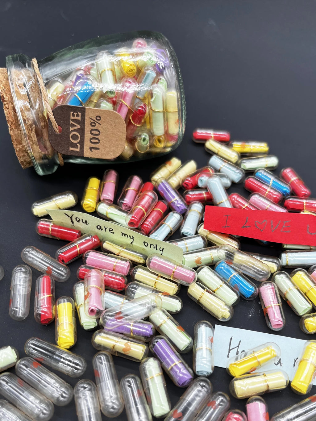 50pcs/Bottle Message Capsule Love Pills Rolled Paper Blank Notes Clear Wishing Bottle Capsule Pills Party Favorite Birthday Oasis Select