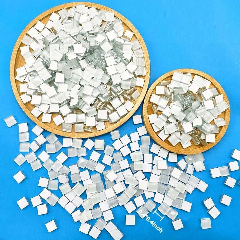 100pcs White Crystal Mosaic Tiles Squares Stained Glass for Crafts Supplies DIY Picture Frames Handmade Jewelry Decoration