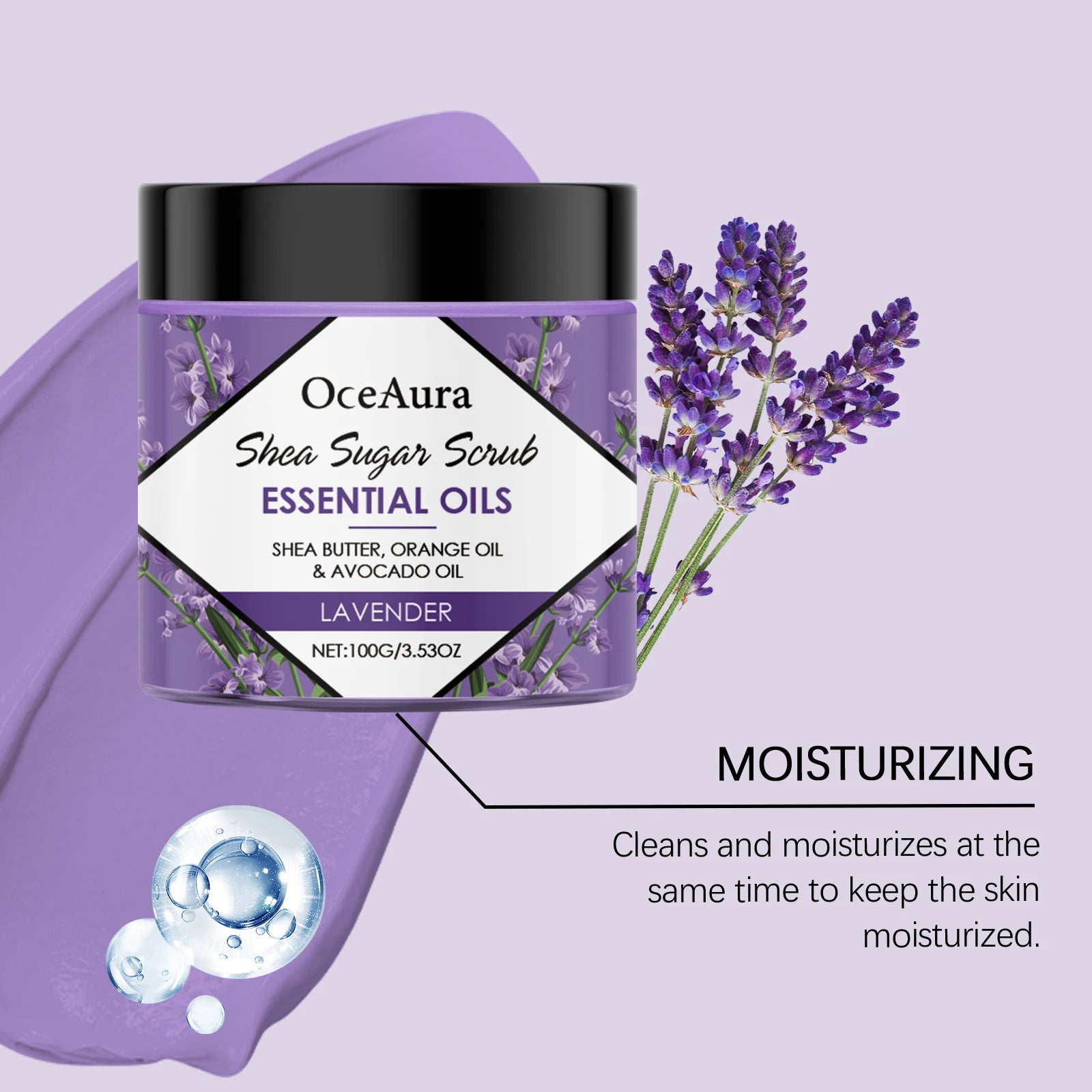 100G Lavender Body Scrub Gentle Exfoliating Skin Refreshing Moisturizing Enhance Smoothness Pore Shrink Daily Hydrating Scrub Oasis Select