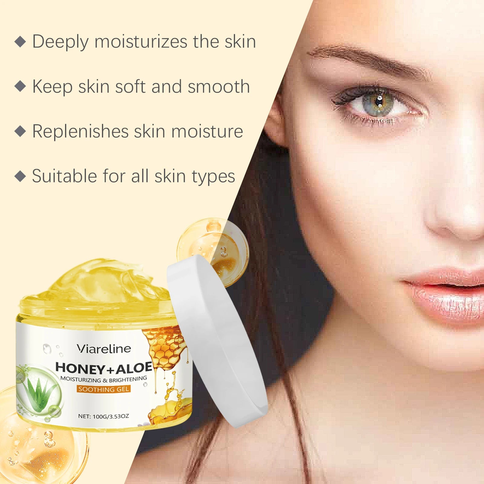 Viareline Honey Aloe Vera Face Gel Repair Sunburn Skin Moisturizing Relief Redness Reduce Dryness Oil Control Soothing Skin Gel Oasis Select