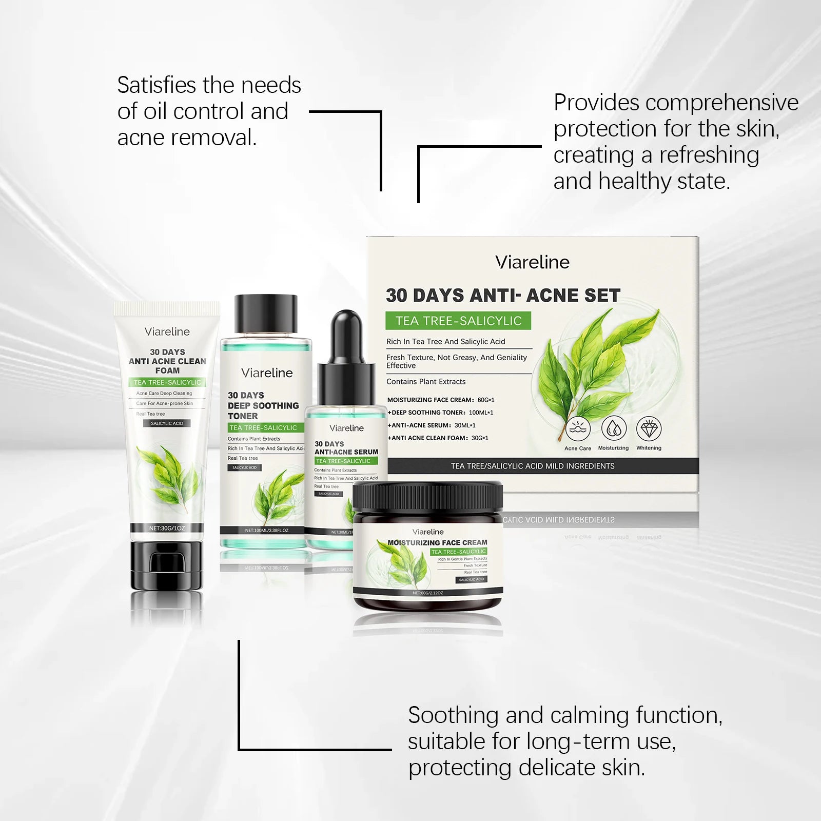Viareline Salicylic Acid Skin Care Set Daily Moisturizing Enhance Smoothness Gentle Acne Treatment Non-greasy Skin Care Set Oasis Select