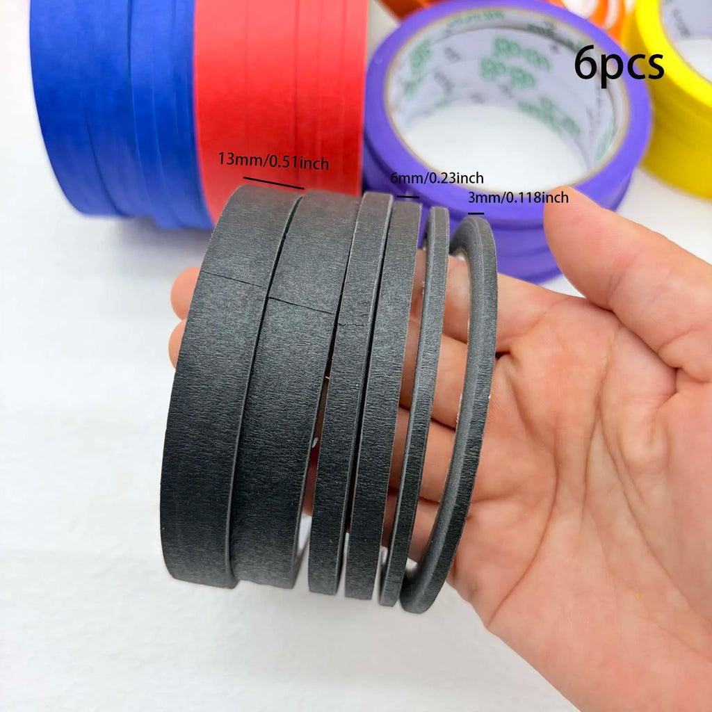 3/6 Rolls 3size Colorful Paper Masking Painters Tapes Painting Labeling Arts Crafts,Removal for Crafts, Labeling,DIY Decorative Oasis Select 6pcs black